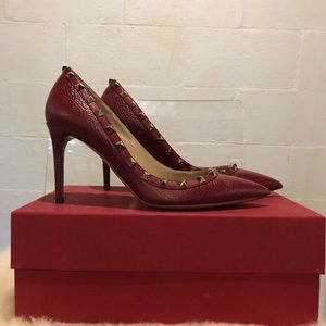 Valentino Gold Rock Stud Red Leather Stilettos